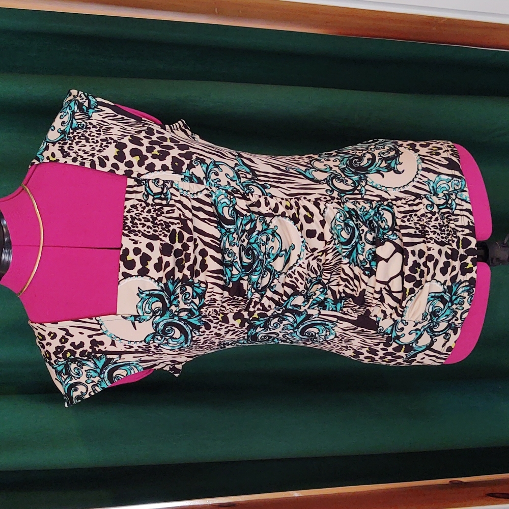 Style & Co. Square Neckline Ruched Front Shaped Animal Print Top PM